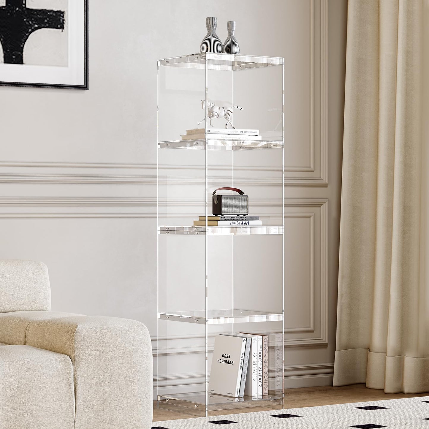 bitaycan Acrylic Display Cabinet, 4-Tier Display Case in Bedroom, Living Room, Playroom, Modern Style (16" D x 16" W x 62" H)