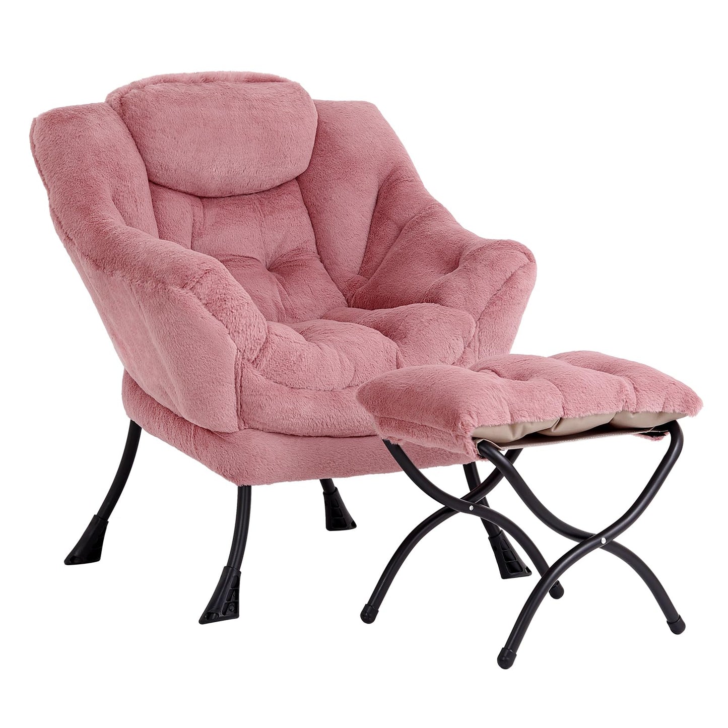SESHINELL Lazy Chair with Ottoman, Modern Accent Chair Contemporary Sofa Chair with Armrests, Reading Chair and Folding Footstool Set for Living Room, Bedroom, Office