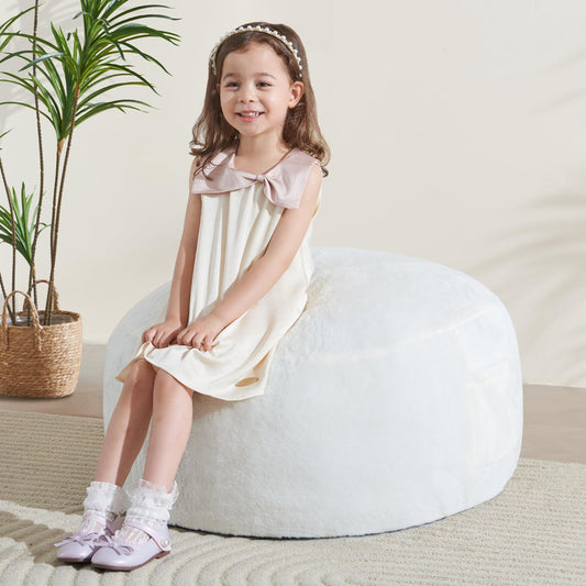 WSOFRLAC 2.5FT Bean Bag Chair, Cute Comfy Bean Bag Chairs for Kids, Luxury Velvet Stuffing Bags Chairs with Memory Foam Filling, Soft Beanbag Chair Cover Washable, Living Room Bedroom, Cream White
