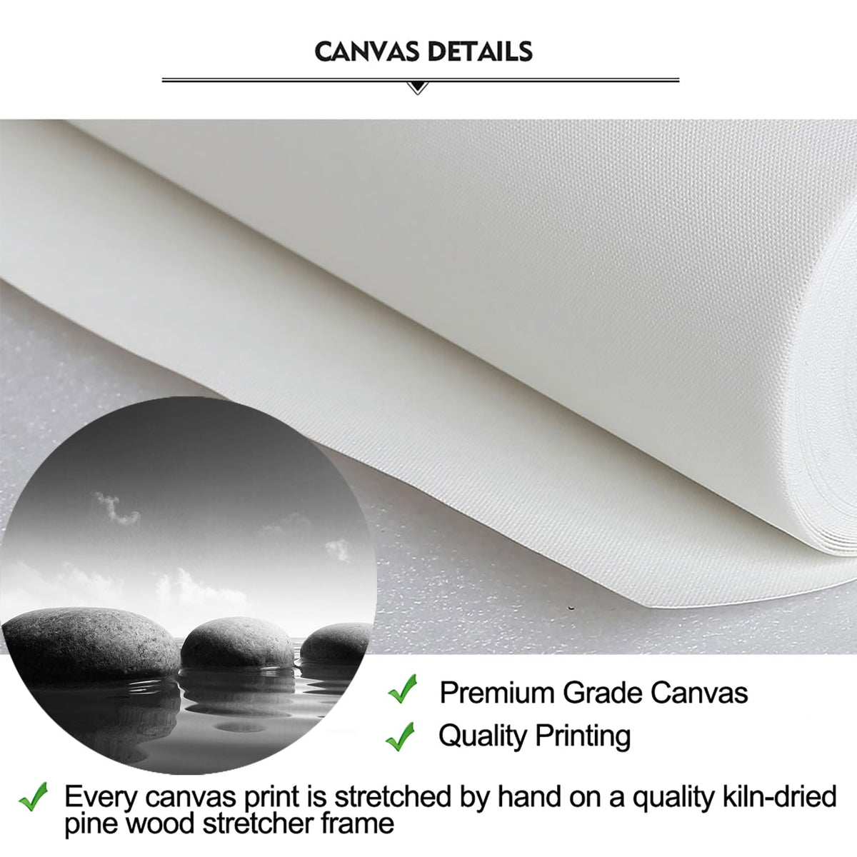 iKNOW FOTO Large Tranquil Zen Stones Canvas Print Monochrome Spa Wall Decor for Home & Office - Serene Nature Artwork for Living Room, Bathroom Mindfulness Black & White Picture 20x55 Inch