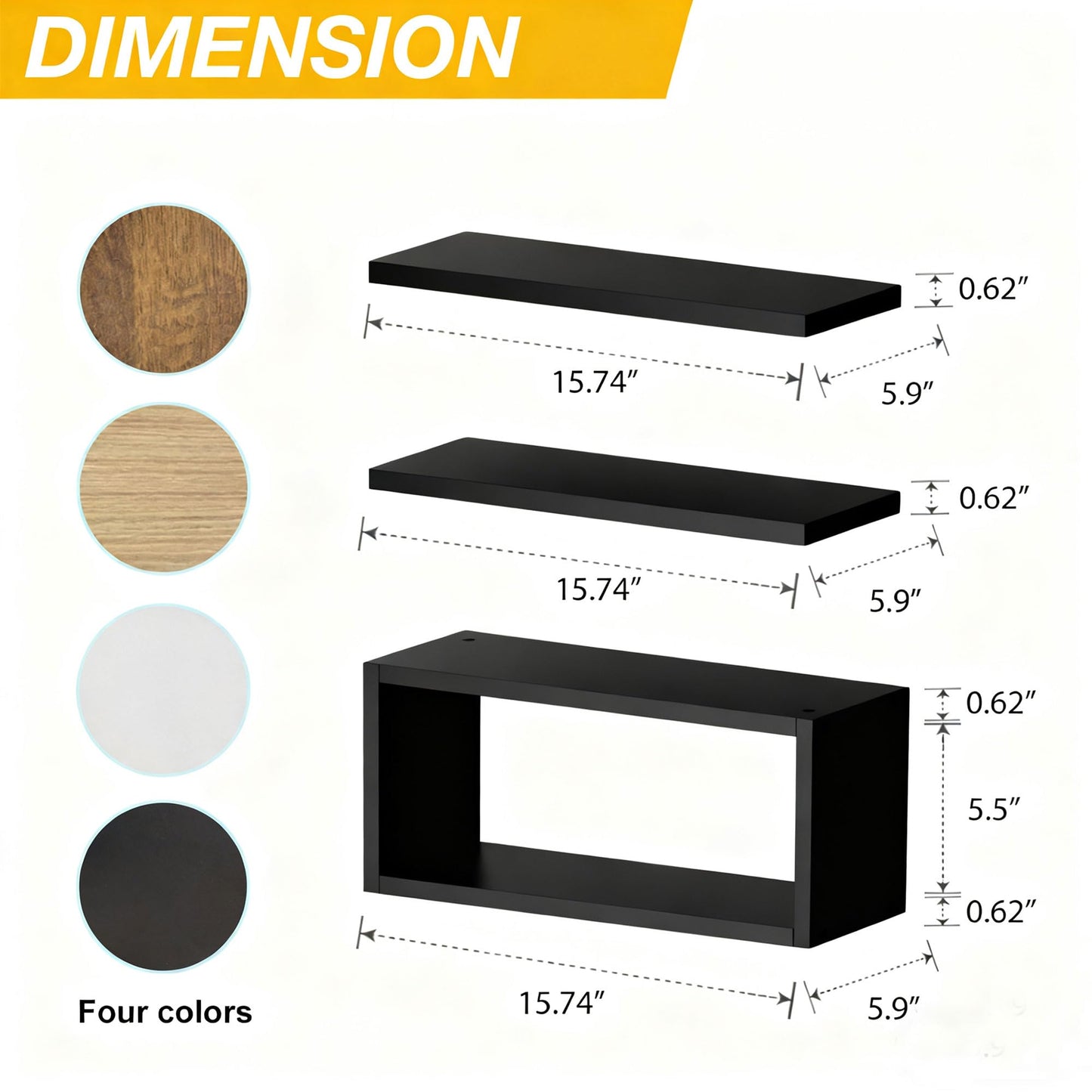 Ypvxe Wall Mounted Floating Shelf, c Long for Bedroom Living Room Kitchen Staircase Bathroom Above Toilet Wall Decoration Book Storage Room Recoration (3piece Set) Black