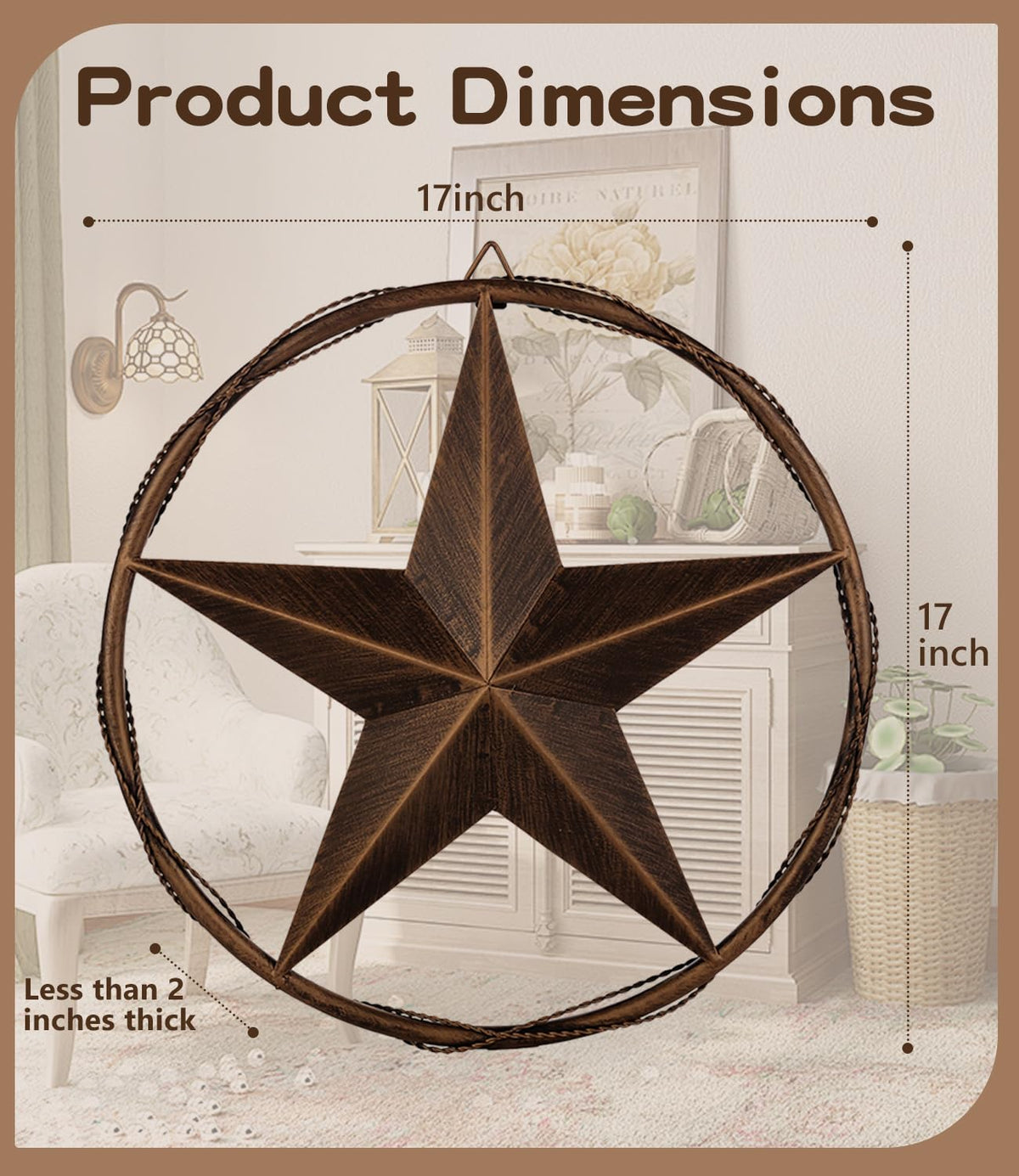 Ontrip 17.5" Metal Barn Star Wall Decor, Rustic Western Lone Star Metal Wall Art, Powder-Coated Iron, Indoor/Outdoor Porch Patio Fence Fireplace Farmhouse Decor, Housewarming Gift