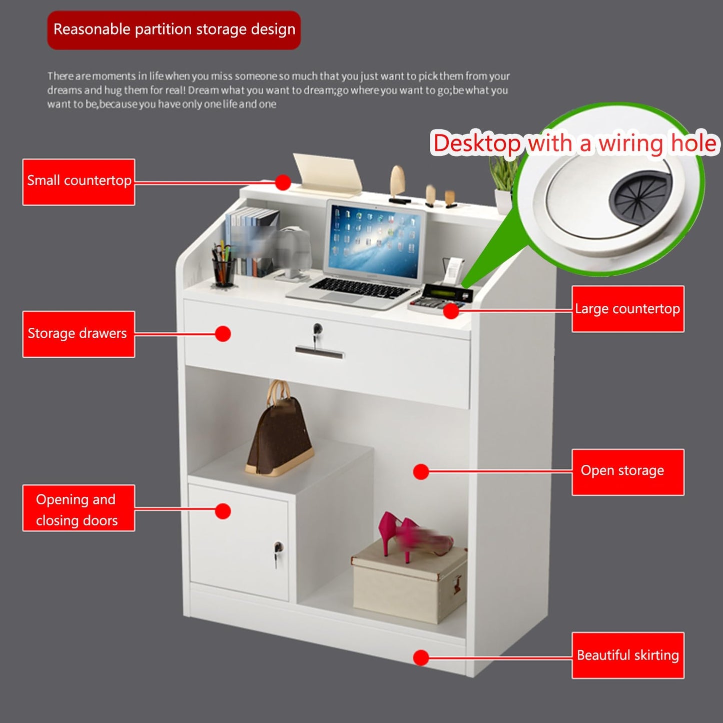 Free-Standing Acrylic Metal Podium Stand,Lecture Pulpit,Lectern Podium Stand, Modern Receptionist Desk for Home Office Salon Lobby Reception Checkout Counter with Computer Workstations Retai