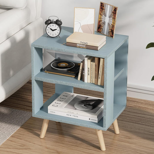 Aenuert Night Stand, Blue Kids Nightstand, Modern End Table with Open Storage, 2-Tier Nursery Bedside Table for Small Space, Living Room, Bedroom