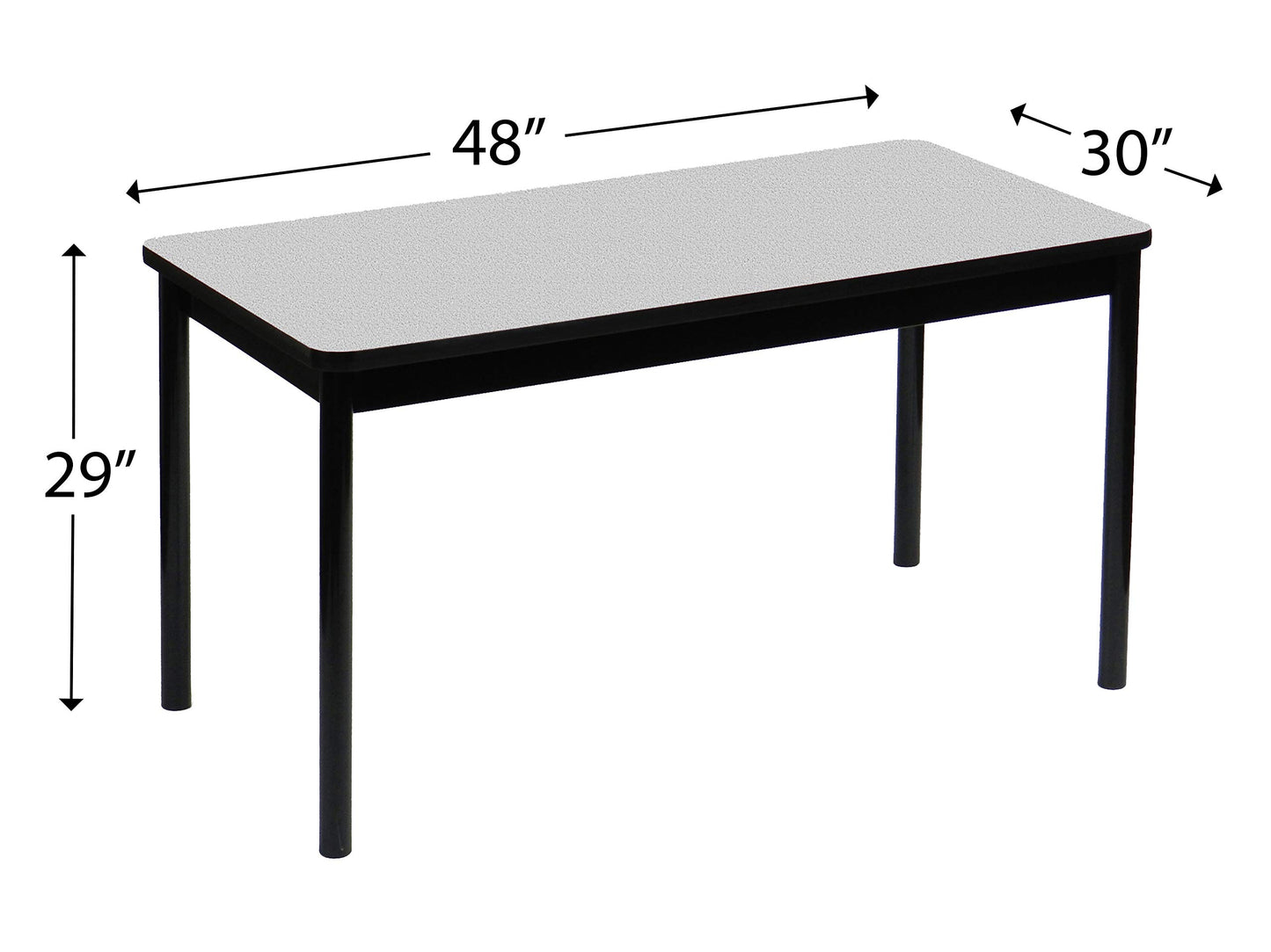 Correll LR3048-15 Office and Library 29" High , 1 1/4" Thick High-Pressure Laminate Top, 2" Round Steel Legs, 30" x 48", Gray Granite Top with Black Frame