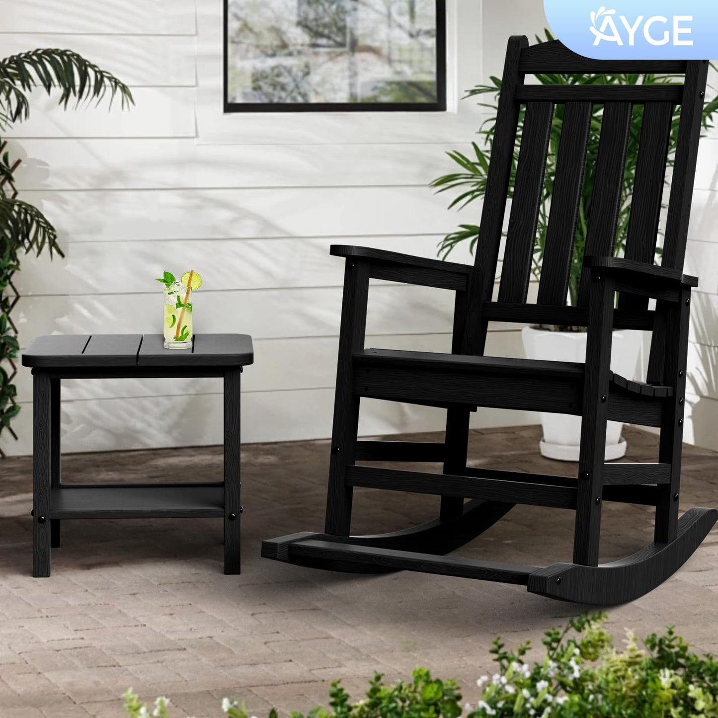 Ayge 17.7" Double Outdoor Side Table, Rectangular HDPE Adirondack End Table for Patio, Lawn, Pool, Garden, Backyard，Black