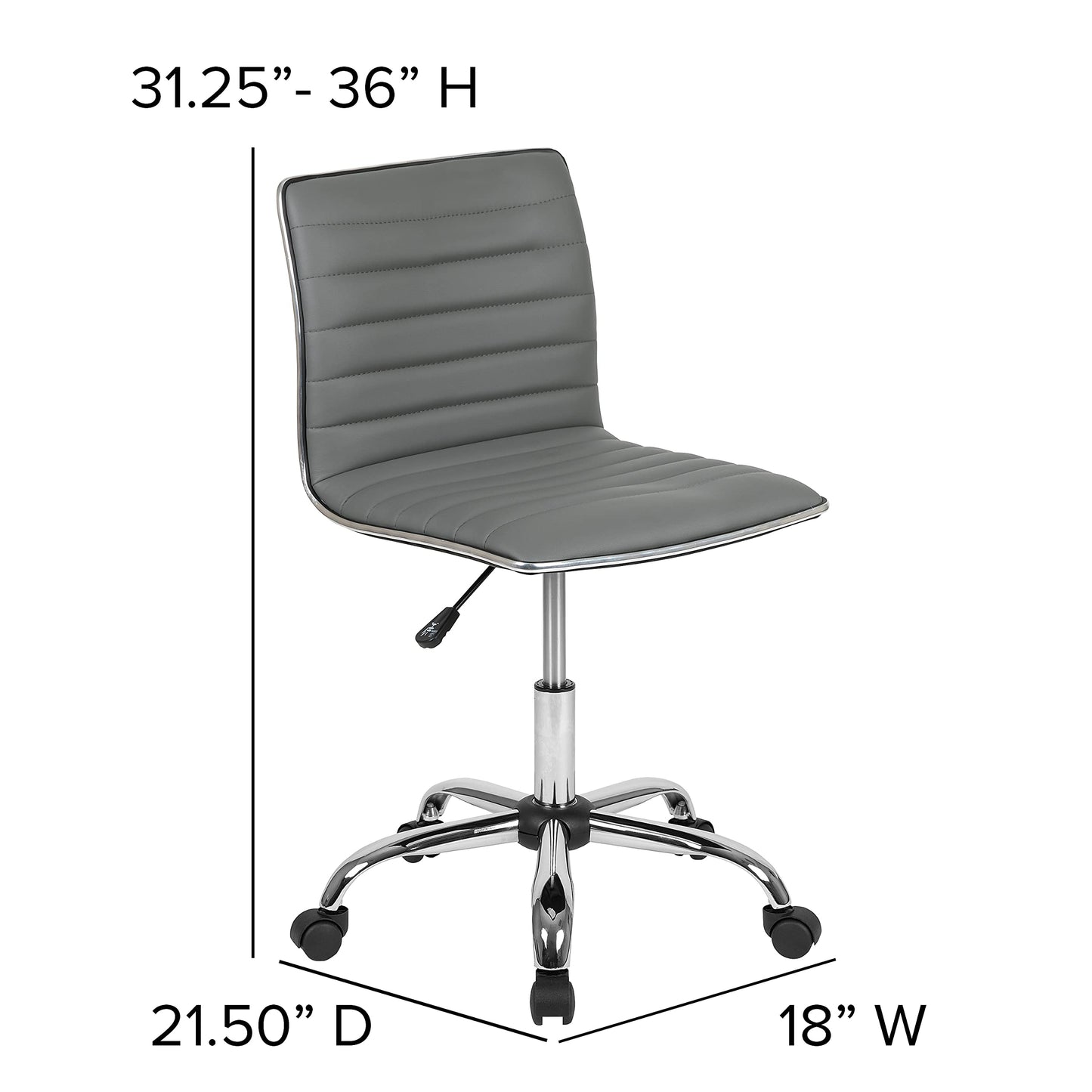 Flash Furniture Alan Low Back Designer Armless Light Gray Ribbed Swivel Task Office Chair