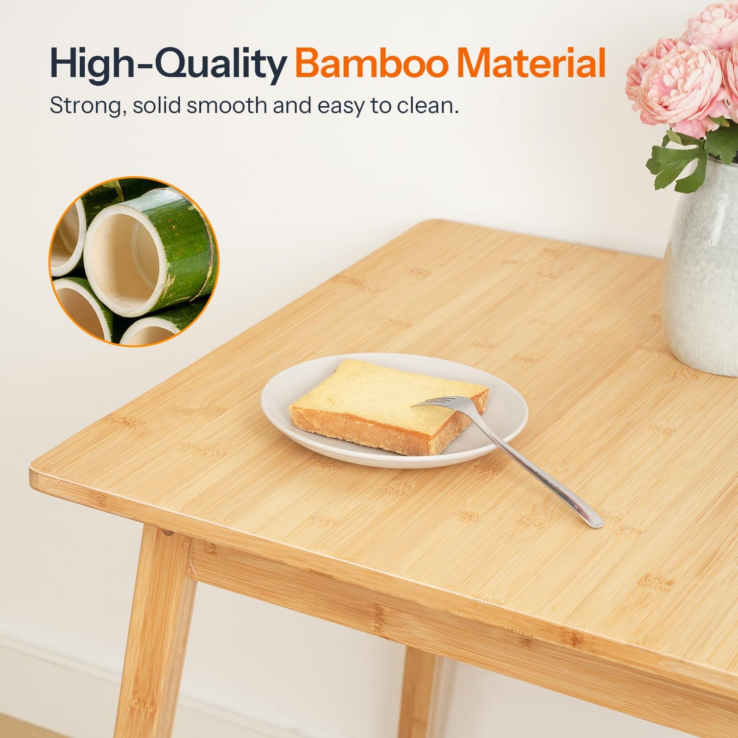 HOOBRO Bamboo Dining Table, Square Dining Table for 2, 27.6" Kitchen Table for Small Space, Writing Table, Easy to Assemble, for Dining Room, Living Room, Office, Kitchen, Natural YL70CZ01G1
