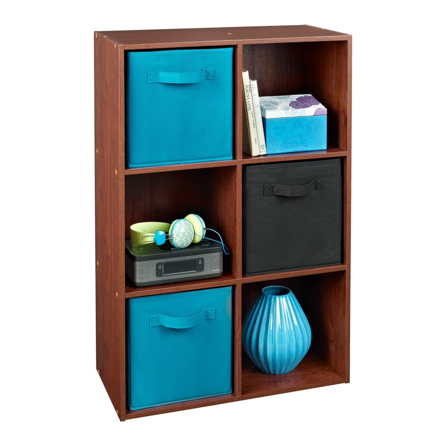 ClosetMaid Cubeicals 6 Cube Storage Shelf Organizer Bookshelf, Stackable, Vertical Or Horizontal, Easy Assembly, Wood, Dark Cherry Finish