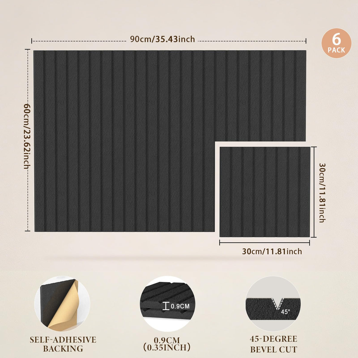 JBER Large Felt Bulletin Board 36" x 24" - 6 Pack Felt Wall Tiles, Cork Board Alternative to Use in Office & Home Decor, Classroom Decor, Vision Board to Display Your Photos(Black)