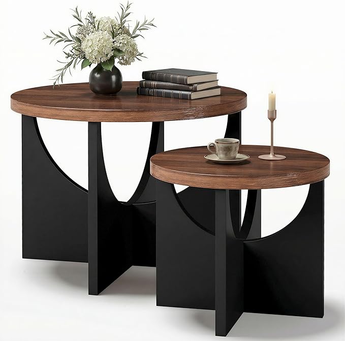 LIKIMIO Nesting Coffee Tables Set of 2, 23.6" Small Round Side Tables