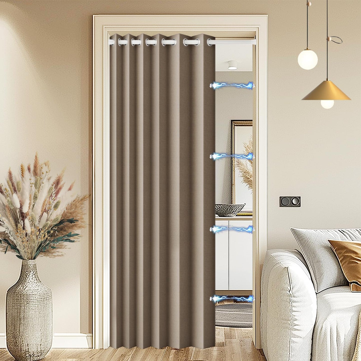 HMYI 100% Blackout Door Curtain for Doorway - Magnetic Accordion Style Closet Curtain for Open Closet Single Panel 80 Inch Length, 1 Panel, W45 x L80, Brown