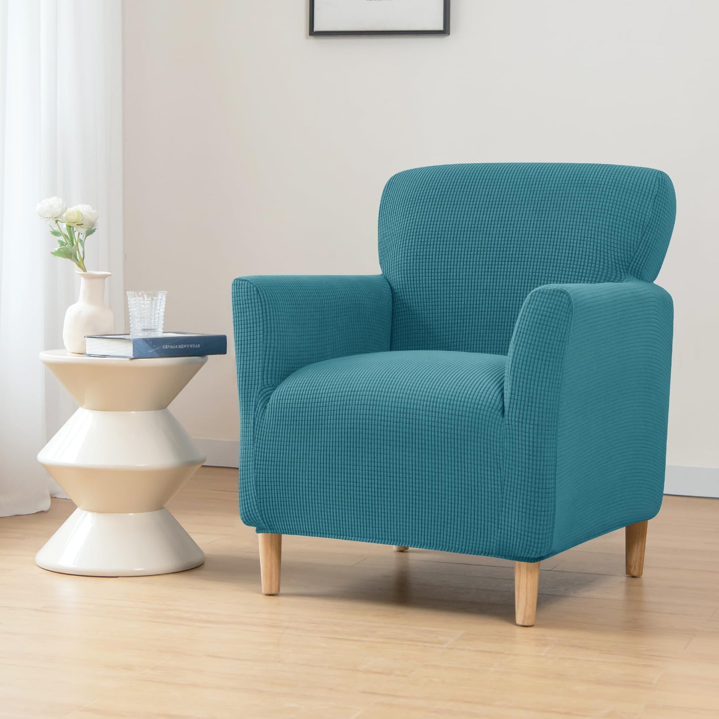 ele ELEOPTION Armchair Slipcovers Chair Covers with Arms Stretch for Living Room Office Club Chair Cover Furniture Protector Blue