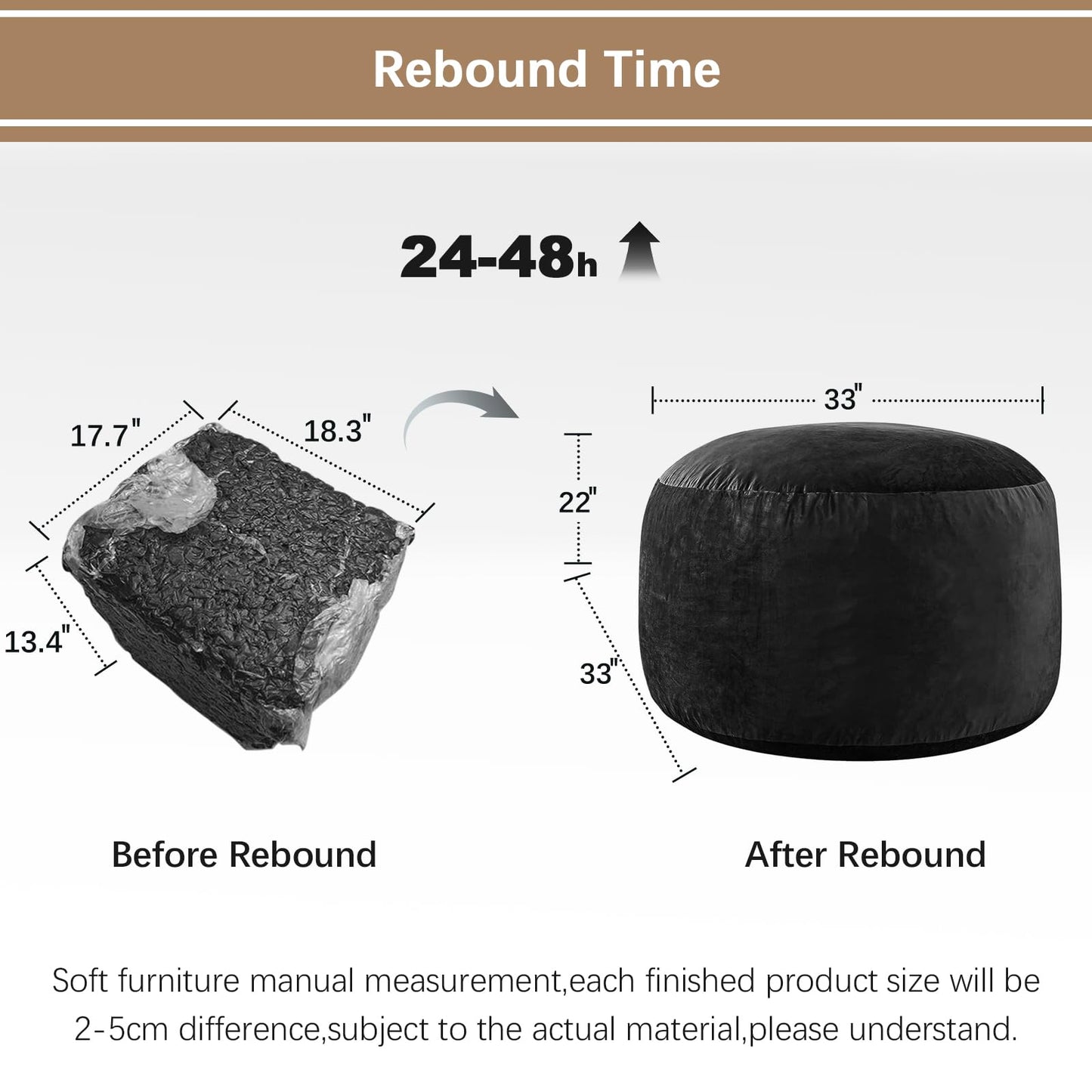 ILPEOD Bean Bag Chairs for Adults - Memory Foam Furniture BeanBag Chair - Kids/Teens Sofa with Soft Micro Fiber Cover - Round Fluffy Couch for Living Room Bedroom College Dorm, Carbon Black