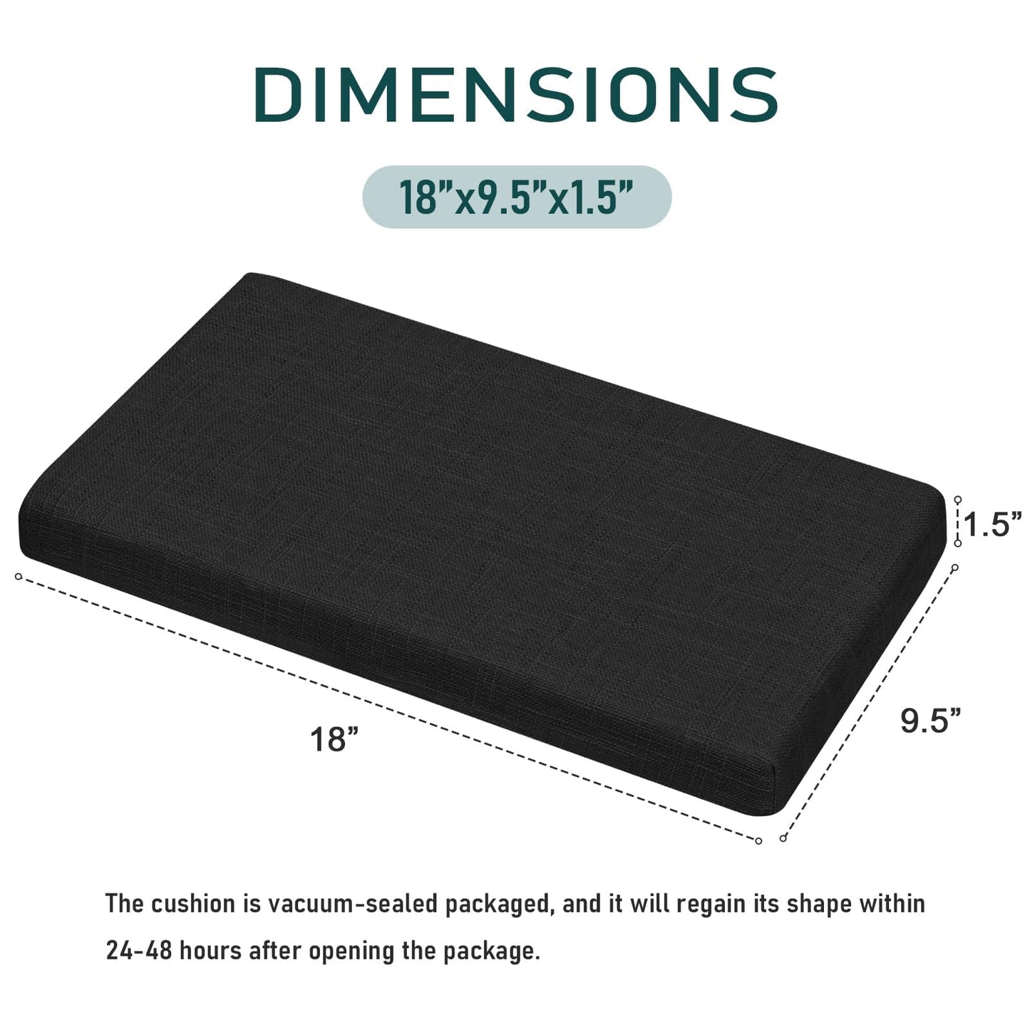 baibu Set of 2 Memory Foam Rectangle Bench Stool Cushion, Dual-Layer Design Non-Slip Saddle Stool Pads Bar Stool Cushion with Machine Washable Cover - Only 2 Pads (Black, 18x9.5x1.5in)
