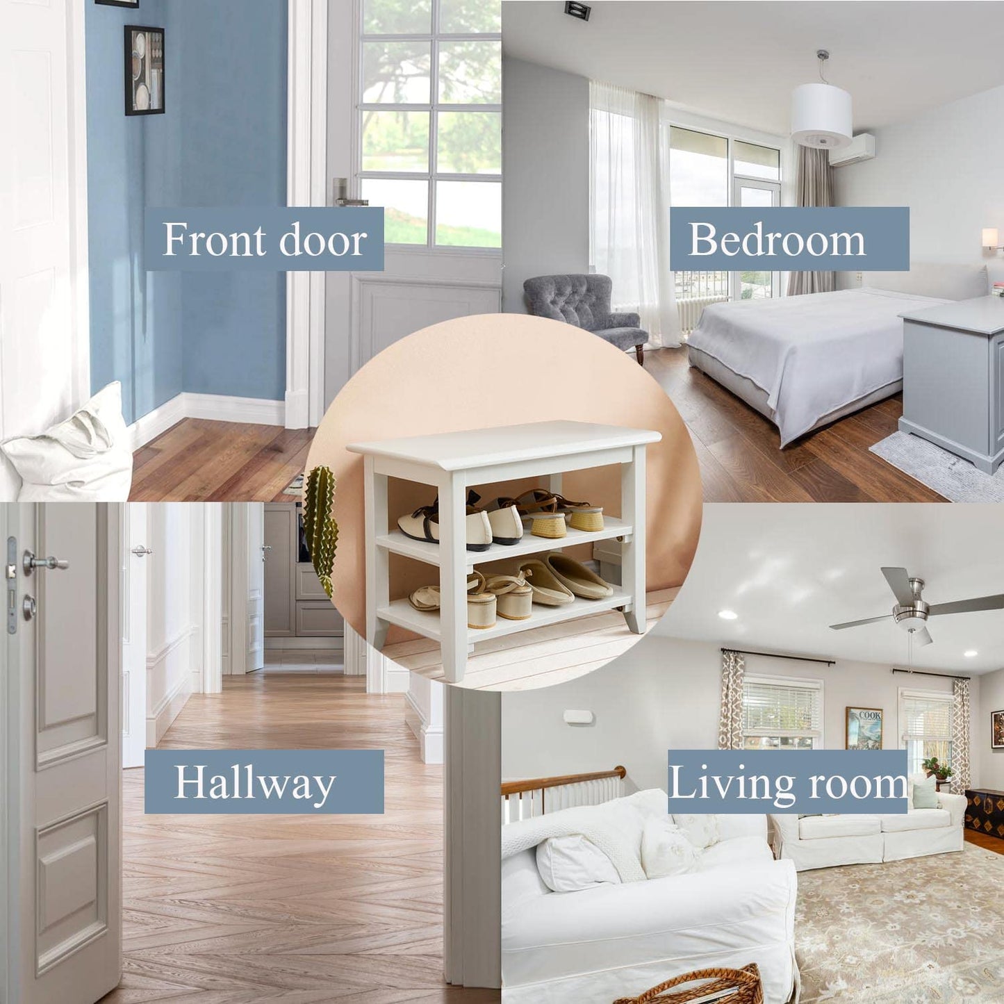 Dewfig Shoe Rack Bench for Entryway with Storage, 32", 3-Tier Wooden Shoe Bench for Hallway, Front Door, Entrance, White