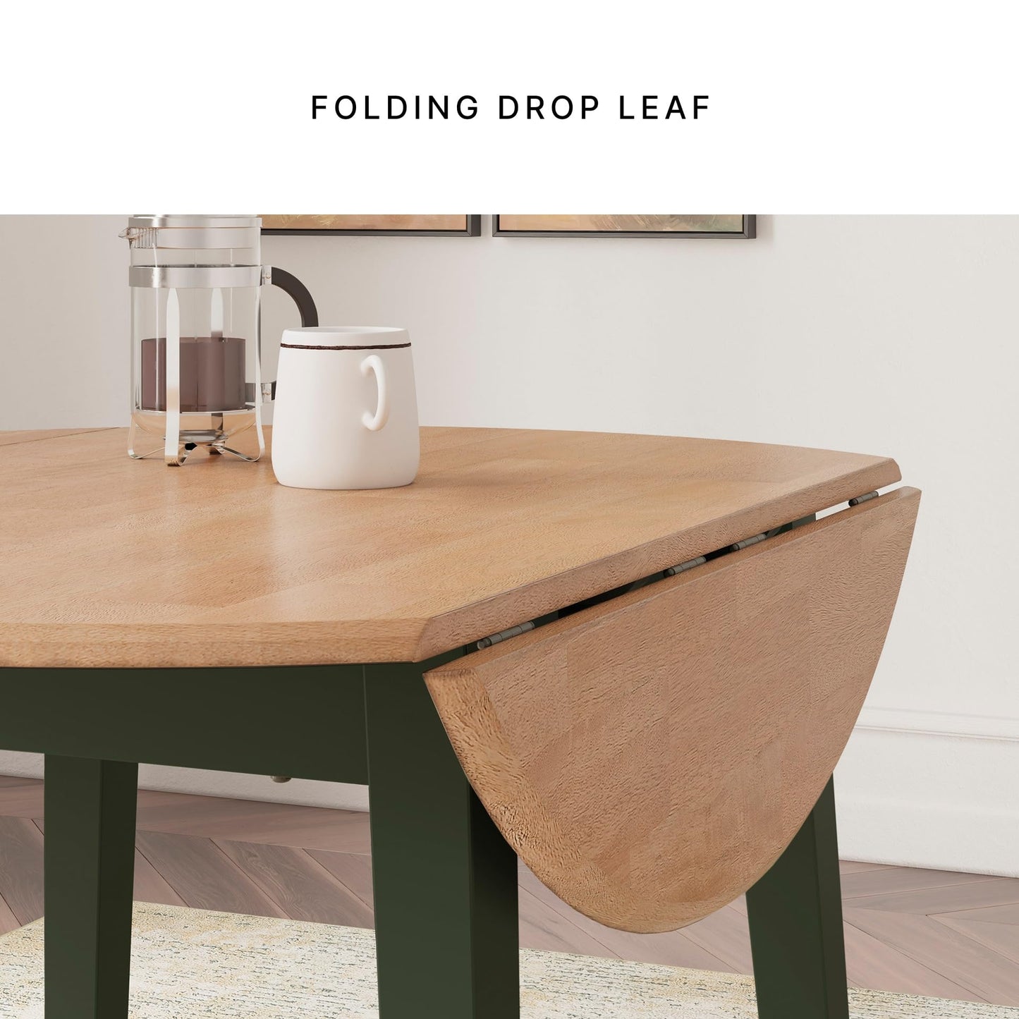 Signature Design by Ashley Gesthaven Modern Dining Drop Leaf Table with 4 Legs, Light Brown & Green