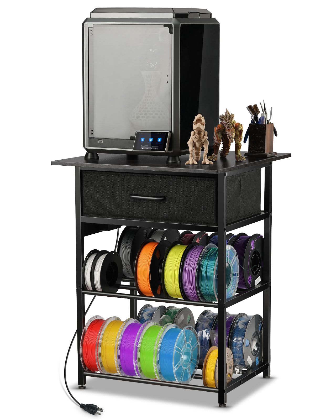 AHOWPD 3D Printer Table with Filament Storage - 3D Printer Stand Shelf Filament Storage Rack Heavy Duty 3D Printer Desk with Drawer for Workshop Studio Office