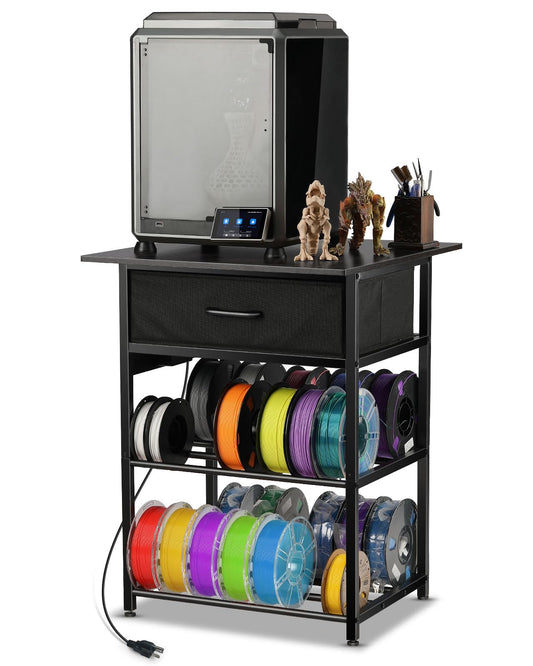 AHOWPD 3D Printer Table with Filament Storage - 3D Printer Stand Shelf Filament Storage Rack Heavy Duty 3D Printer Desk with Drawer for Workshop Studio Office