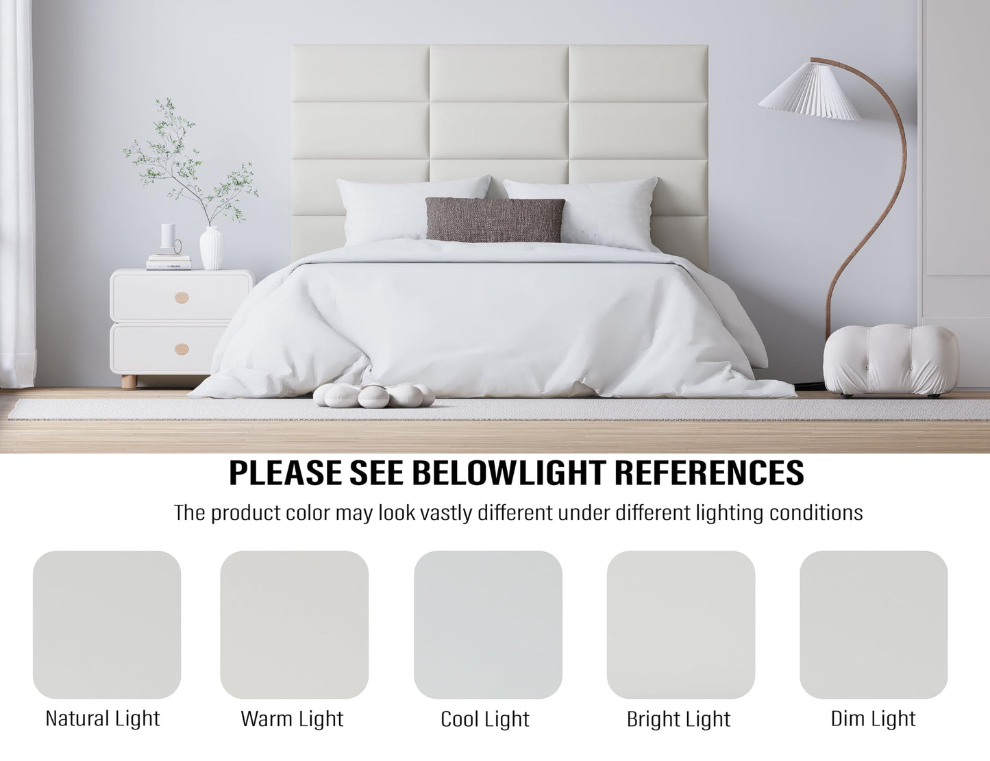 Gorkett Peel and Stick Upholstered Wall Mounted Headboard King Size, 12 Panels 3D Soundproof Leather Headboard,Wall Mounted Headboards,Reusable and Removable Wall Panels, 10"x24" White
