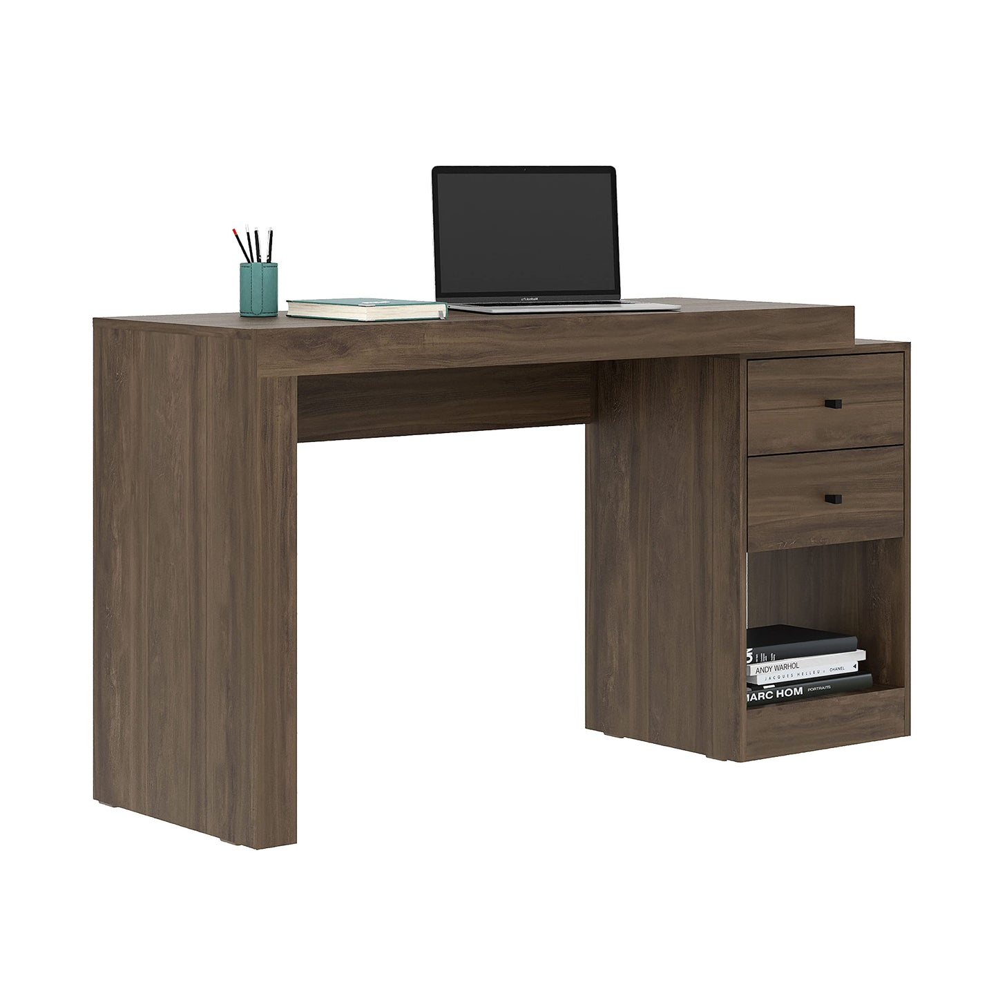 Expandable Desk with Storage Drawers & Open Shelf - Expands from 47 Inch to 57 Inch - Walnut Computer Desk with Printer Space - Modern Home Office Table with Drawers - Techni Mobili Blanco Collection