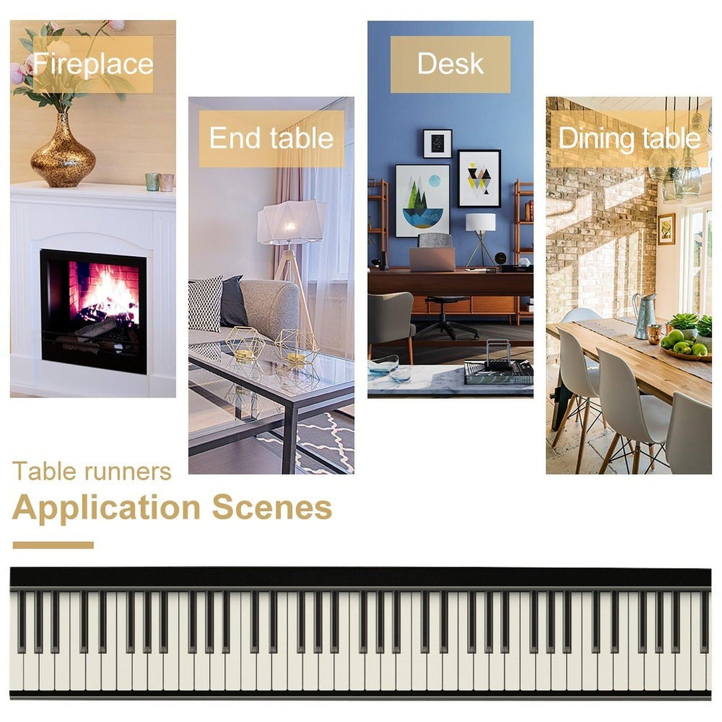 DKMQQUL Piano Table Runner, Black White Piano Keys Musical Theme Music Classroom Table Runner for Kitchen Dinning Coffee Decor Home Wedding Party Holiday, 13x36 Inch