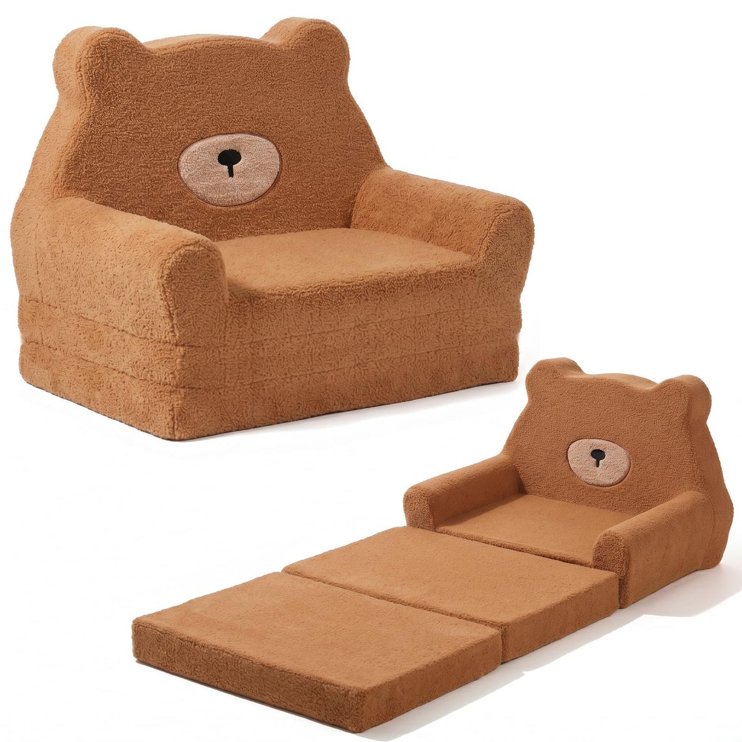 little dove Extra Wide Soft Kids Couch Fold Out, 2-in-1 Kids Couch, Convertible Kid Sofa, Kid Furniture for Playroom, Ideal Gifts for Boys & Girls Ages 3+, Bear