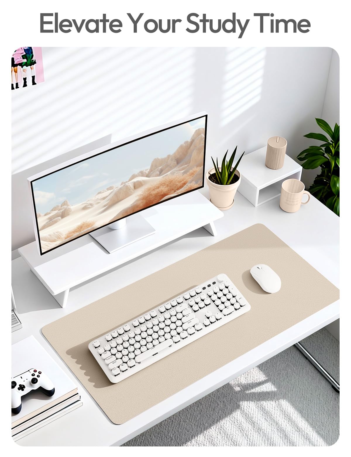 YSAGi Leather Desk Pad Protector, Office Desk Mat, Large Mouse Pad, Non-Slip PU Leather Desk Blotter, Waterproof Laptop Desk Writing Pad for Office and Home (23.6" x 13.8", Eggshell)