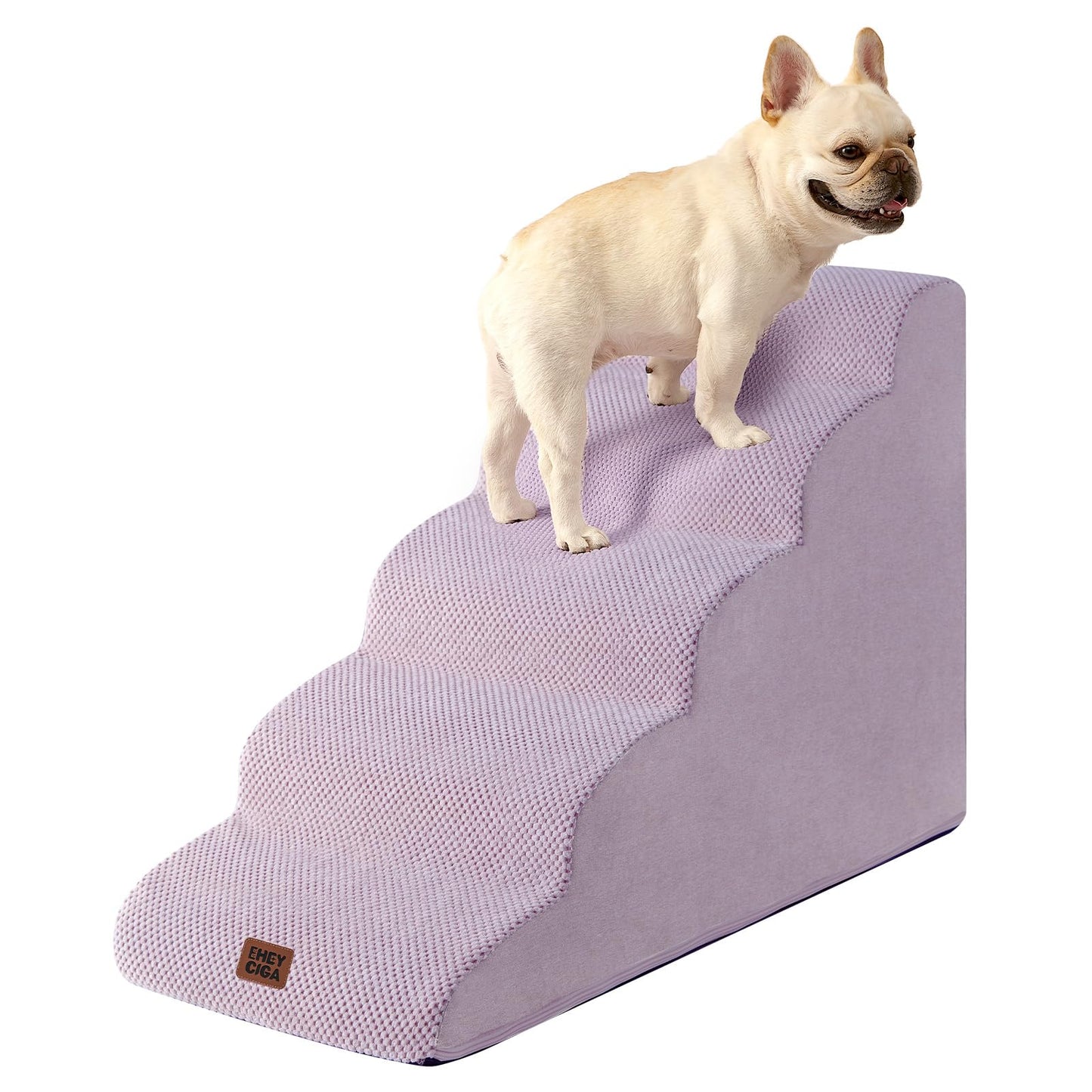 EHEYCIGA Curved Dog Stairs Ramp for High Beds 22.6" H, 5-Step Dog Steps for Small Dogs and Cats, Pet Stairs for High Bed Climbing, Non-Slip Balanced Pet Step Indoor, Lilac
