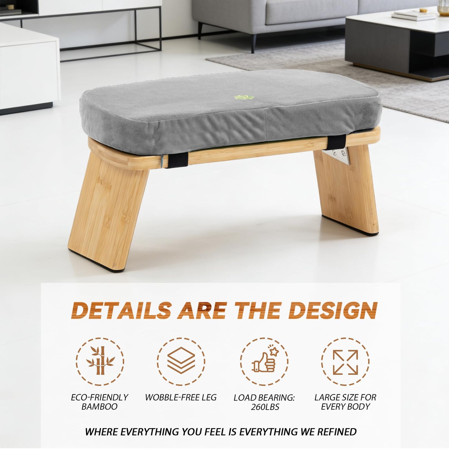 Estleys Meditation Bench, Bamboo Meditation Stool, Folding Kneeling Meditation Bench, Seiza Prayer Bench, Prayer Bench with Meditation Cushion, Kneeling Stool(Grey-Bag)
