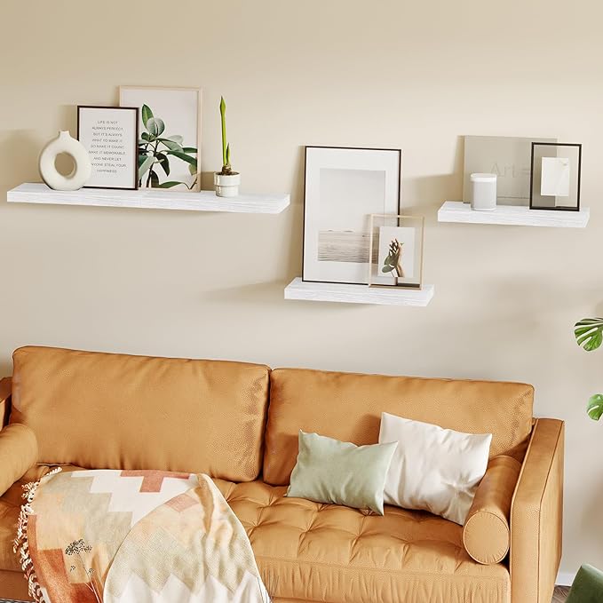 Fixwal White Shelves for Wall, 15.7in Rustic Wood Finish Floating Wall Shelves