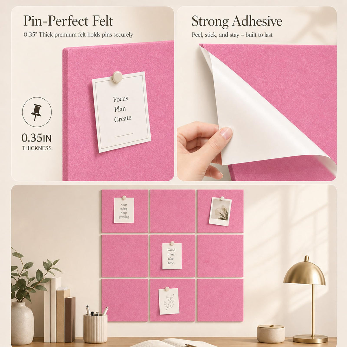 Baysola Felt Bulletin Board Panels 36 x 24 Inch Self Adhesive Wall Tiles Cork Board Alternative for Office Classroom Photos Notes 6 Pack