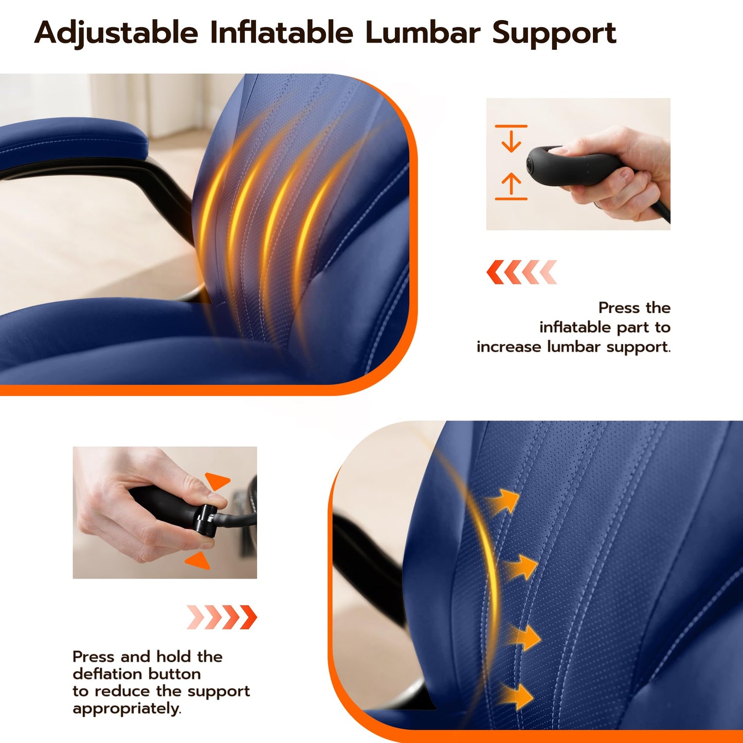 Ylzyxal Office Desk Chair, Ergonomic Computer Chair with Padded Flip-Up Arms and Adjustable Lumbar Support, PU Leather Executive Chair with Tilt Lock and 360° Swivel Rolling Wheels for Work, Study