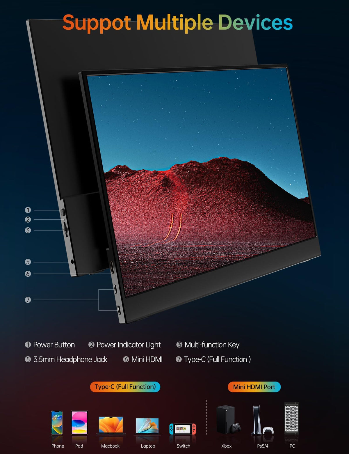 VILVA Portable-Monitor-for-Lapto - 15.6'' 1080P FHD IPS Display USB-C HDMI Portable Monitor for Laptop with Cover and Speakers External Monitor for Laptop/PC/Mac/Phone/Xbox Switch/PS4/