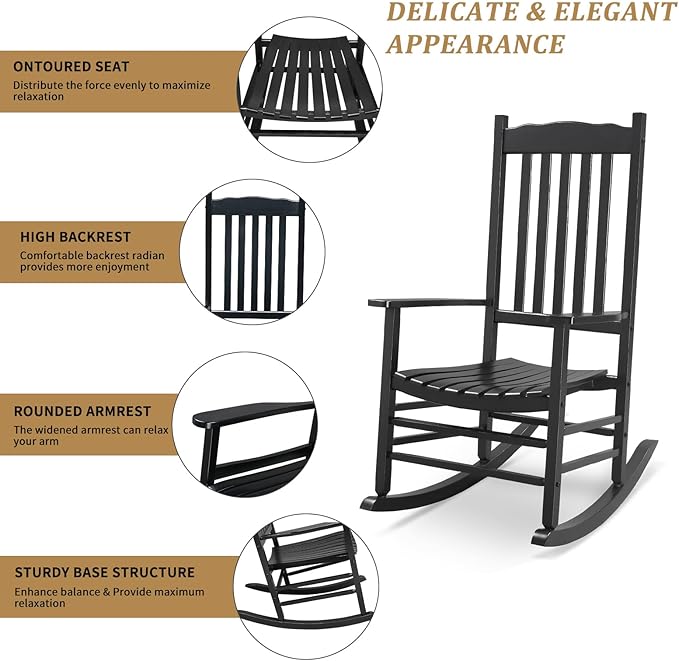 Outvita Outdoor Rocking Chair, Solid Wood High Back Rocker, All Weather Lounge