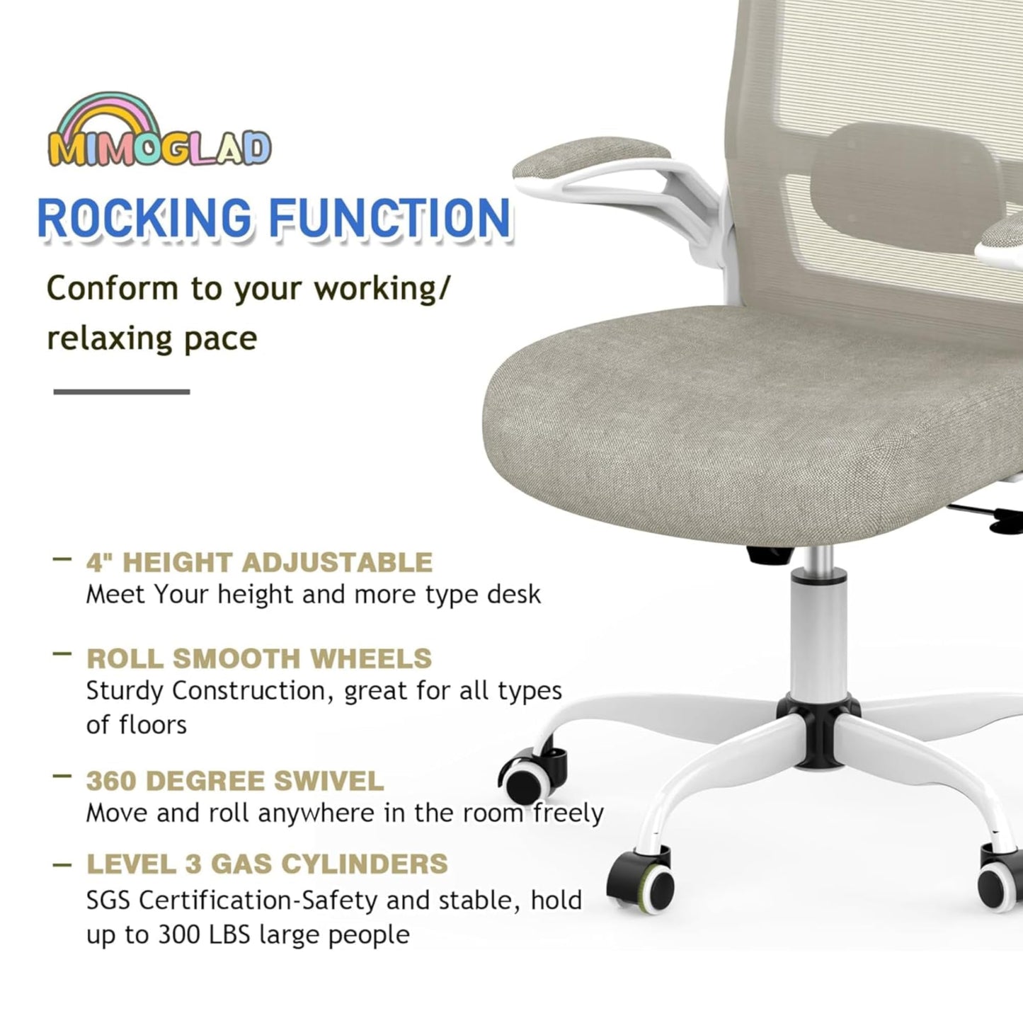 Mimoglad Home Office Chair, High Back Desk Chair, Ergonomic Mesh Computer Chair with Adjustable Lumbar Support and Thickened Seat Cushion (Modern, Beige)