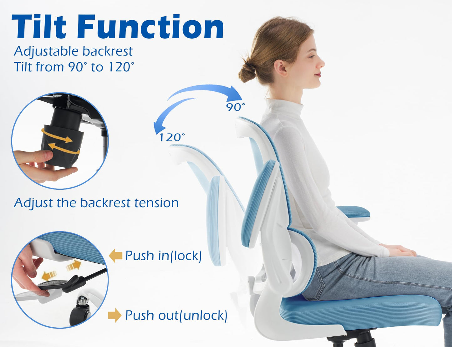 TRALT Ergonomic Office Chair - Desk Chair with Adjustable Lumbar Support Computer Chair - Mesh Comfy Chair with Flip-up Armrests - Gaming Chairs for Adults Home Office (PU Leather, Sky Blue)