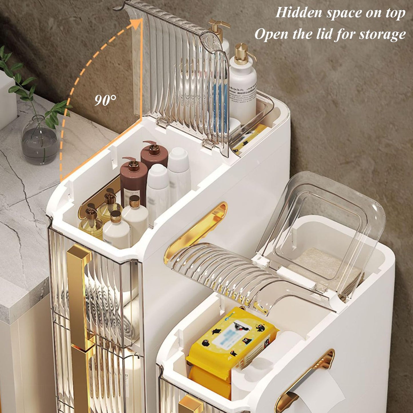 Small Bathroom Storage Cabinet Freestanding Side Cabinet Crevice Shelf Towel Organizer Holder with Clear Drawers and Casters for Bath Kitchen Accessories