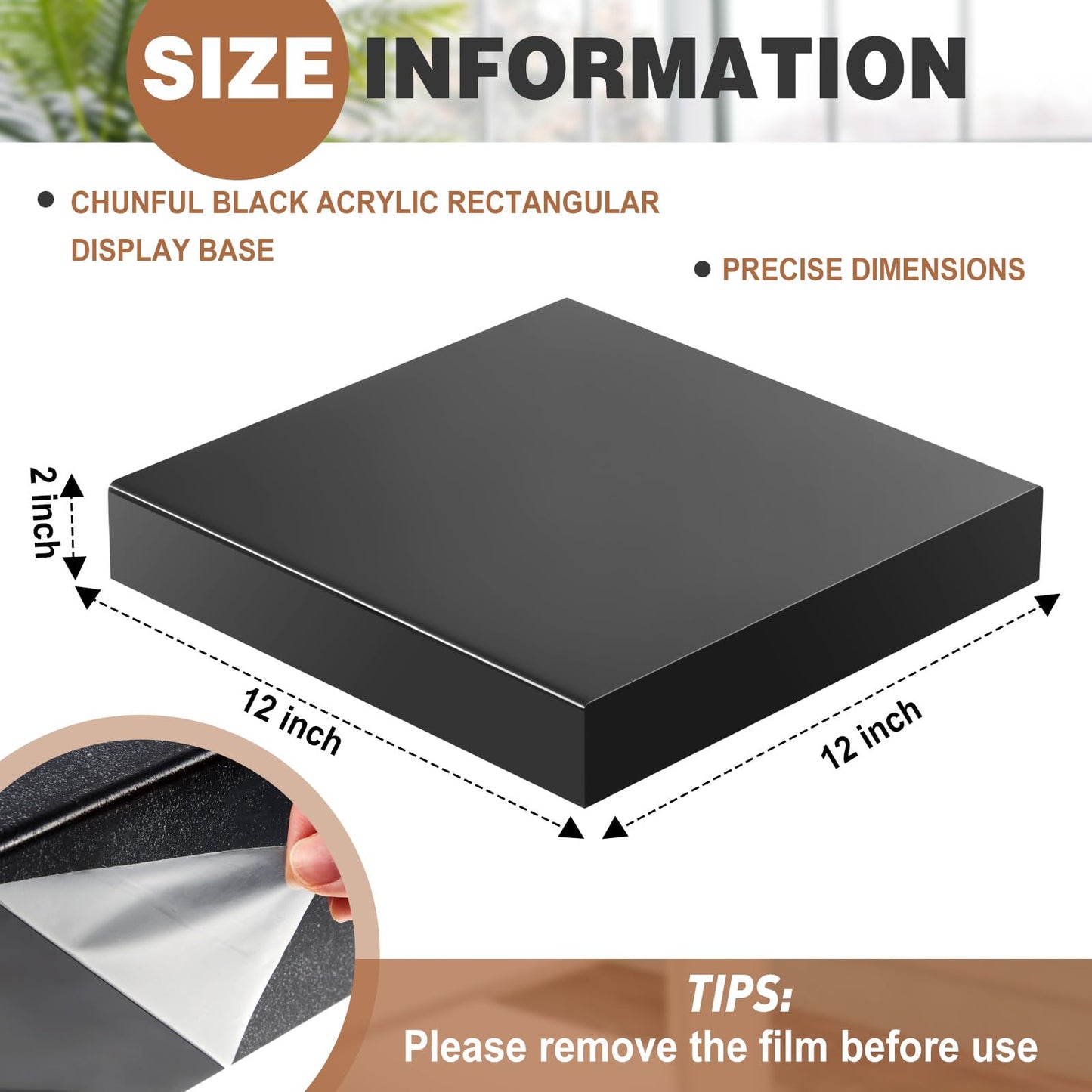 Chunful Black Acrylic Display Box Riser Trophy Base Acrylic Pedestal Stand Block Versatile Trophy Diorama Base and Storage for Photography Props Home Office Decor Showing(12" L X 12" W X 2" H)