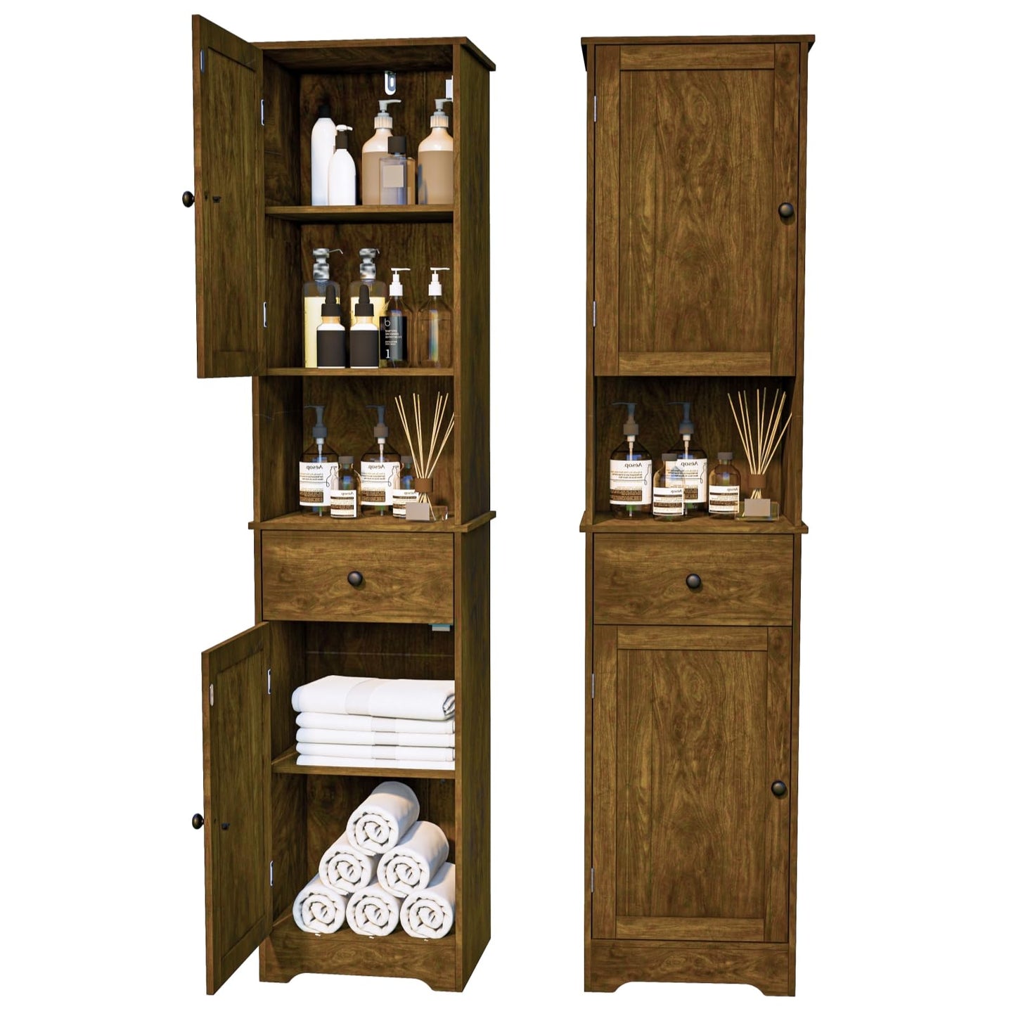 Viaozutis Tall Bathroom Cabinet, Storage Cabinet with 2 Doors & 2Drawer, with Ajustable Shelve, for Bathrooms, Kitchens,Entrances（Retro Color）