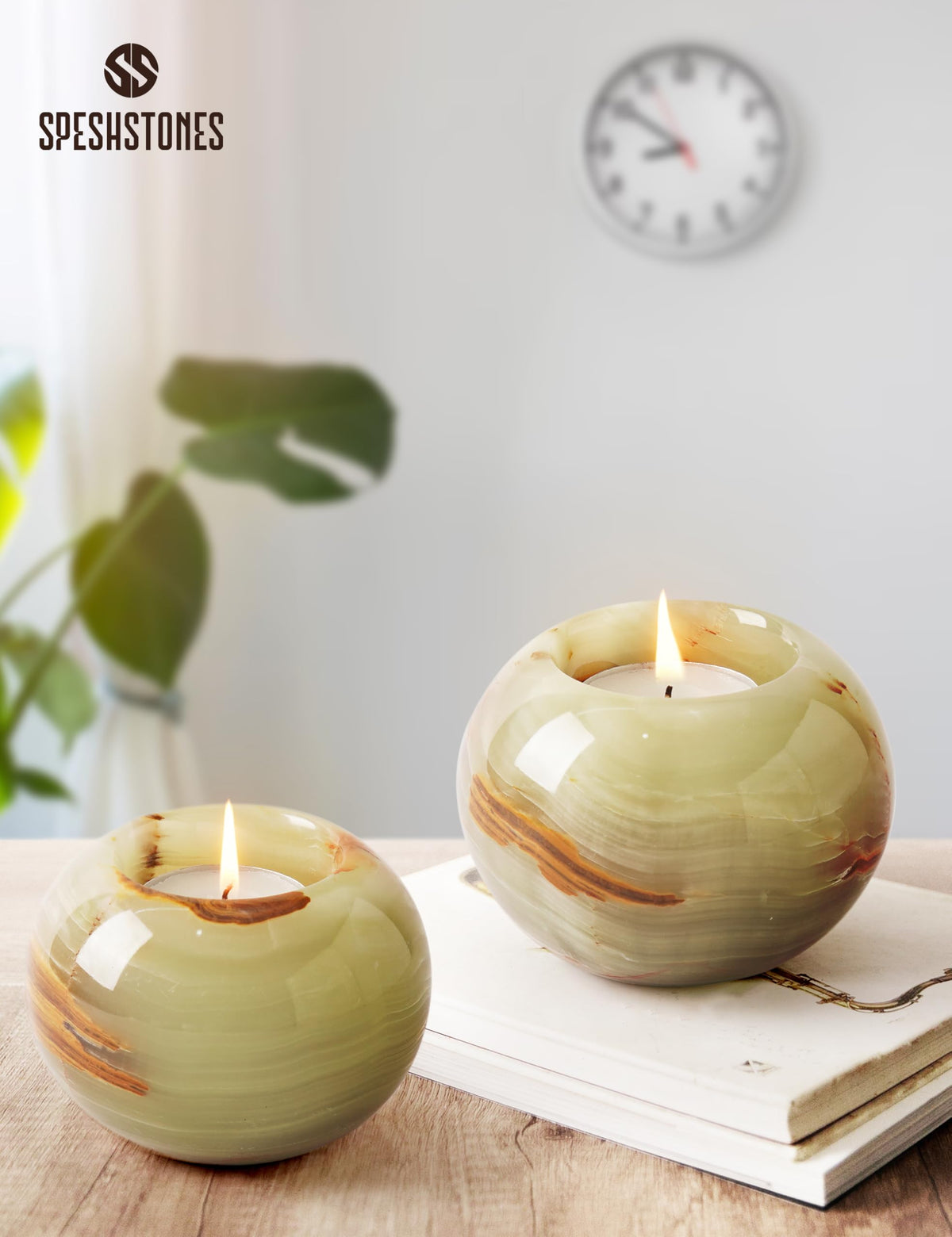 SPESHSTONES Marble Tealight Candle Holder 3.5 Inch Green Onyx Stone Votive Candle Holders for Tables Centerpieces Decor - Decorative Candles Holders for Wedding Gifts