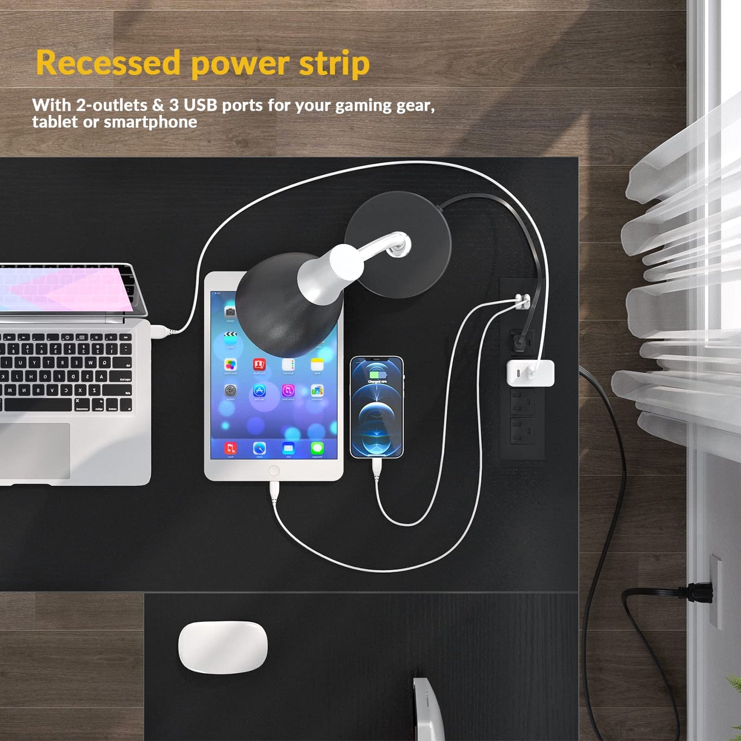 Unikito L Shaped Desk with USB Charging Port and Power Outlet, Reversible L-Shaped Corner Computer Desk with Storage Shelves, Industrial 2 Person Long Gaming Table Modern Home Office Desk, Dark Black