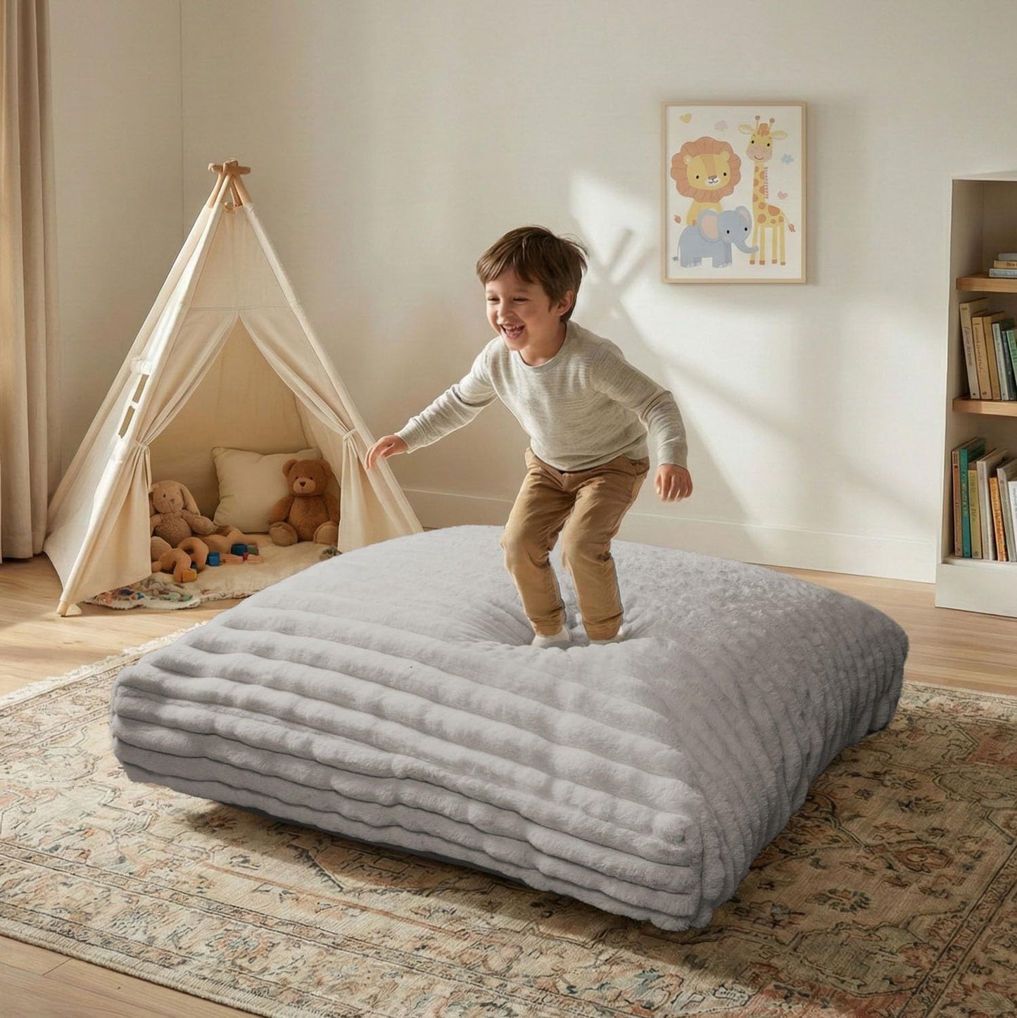 Matini Home Crash Pad - Sensory Pad with Cover Foam Blocks for Kids and Adults, Ideal Gymnastics Equipment to Jump, Play or Relax - Light Gray 48" X 48"