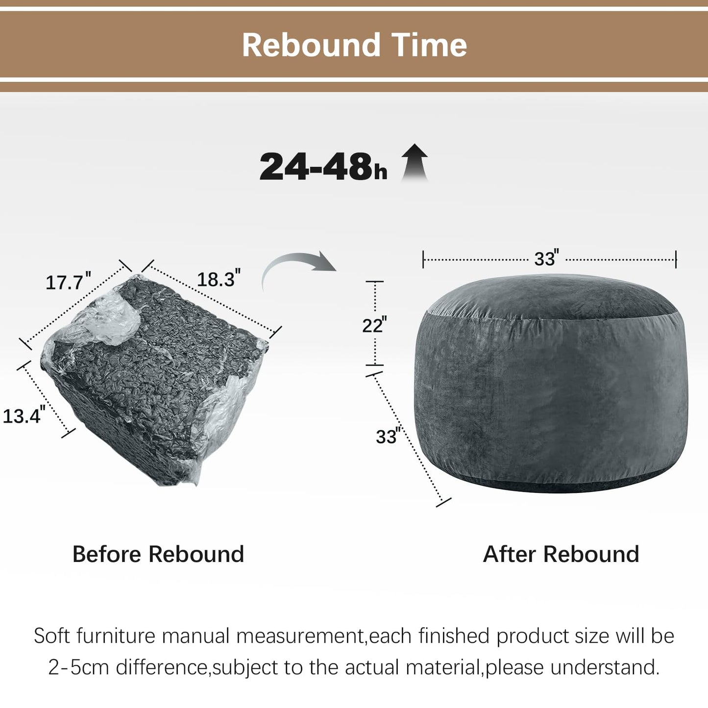 ILPEOD 3 Feet Bean Bag Chair - BeanBag Chairs for Adults, Living Room Furniture Sofa with Soft Micro Fiber Cover, Round Fluffy Couch for Bedroom College Dorm - Grey