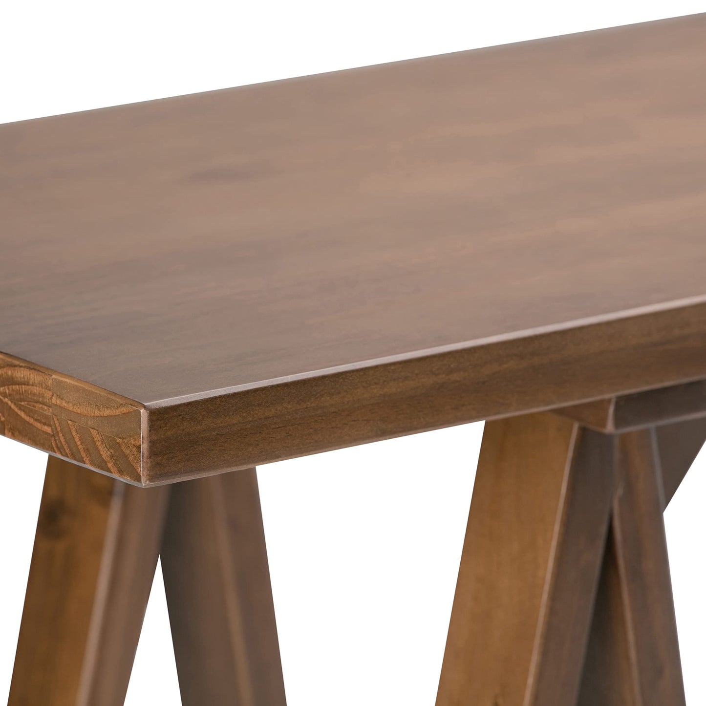 SIMPLIHOME Sawhorse Console Table - 50 Inch Wide Solid Wood Sofa Table in Medium Saddle Brown, Modern Industrial Entryway Table for Living Room with Extra Thick Top and Sawhorse Legs