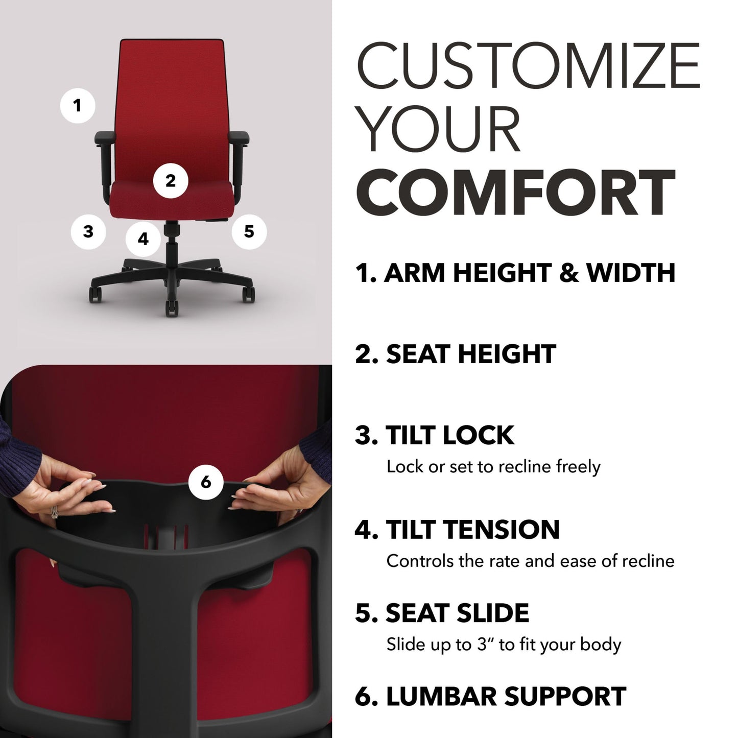HON Ignition 2.0 Mid‑Back Ergonomic Office Chair, Mesh Task Desk Chair with Lumbar Support, Standard Synchro‑Tilt, Height and Width Adjustable Arms, Black Frame, Bullseye