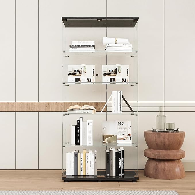 FLYMUHJIA Curio Cabinets with Tempered Glass High Cabinet with Shelves Glass
