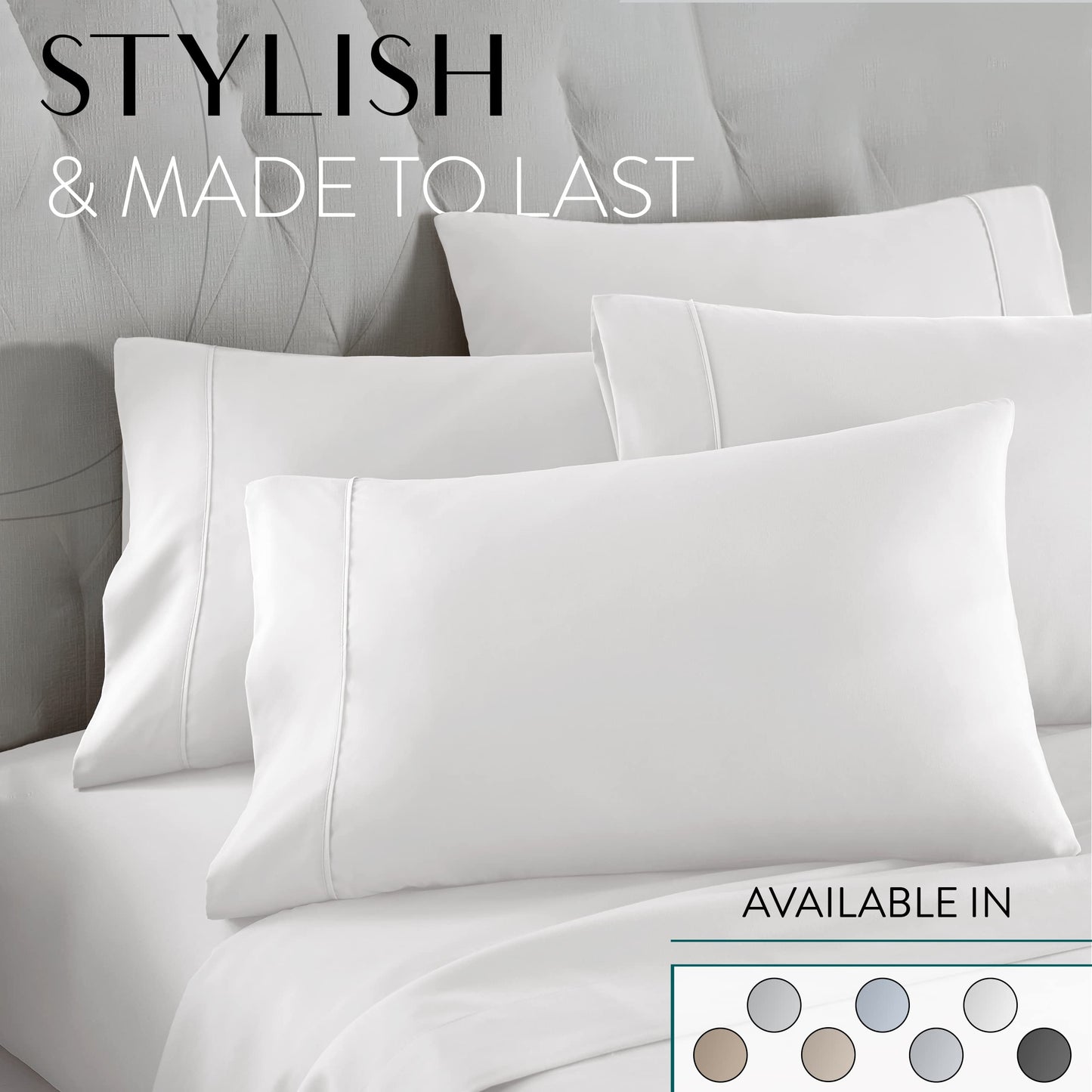 Danjor Linens Bed Sheet Set Queen Size for Hot Sleepers, Hotel Premium Sheets with 4 Pillowcases, Lightweight Brushed Microfiber Deep Pockets, Breathable Cooling 6 Piece Bedding Sets, Light Gray