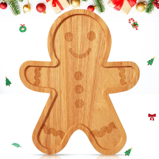 Bokon 12" Gingerbread Christmas Charcuterie Board Wooden Cutting Board Xmas Serving Platter Tray Cookie Plate for Cheese Bread Dessert Fruit, Gift for Christmas Party Holiday Decoration(Rubber Wood)