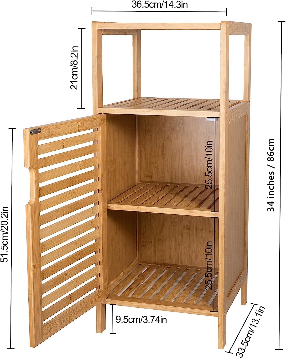FoverOne Bathroom Bamboo Storage Cabinet, Freestanding Floor Cabinet with Door and Shelf for Bathroom, Living Room, Bedroom, Hallway, Kitchen